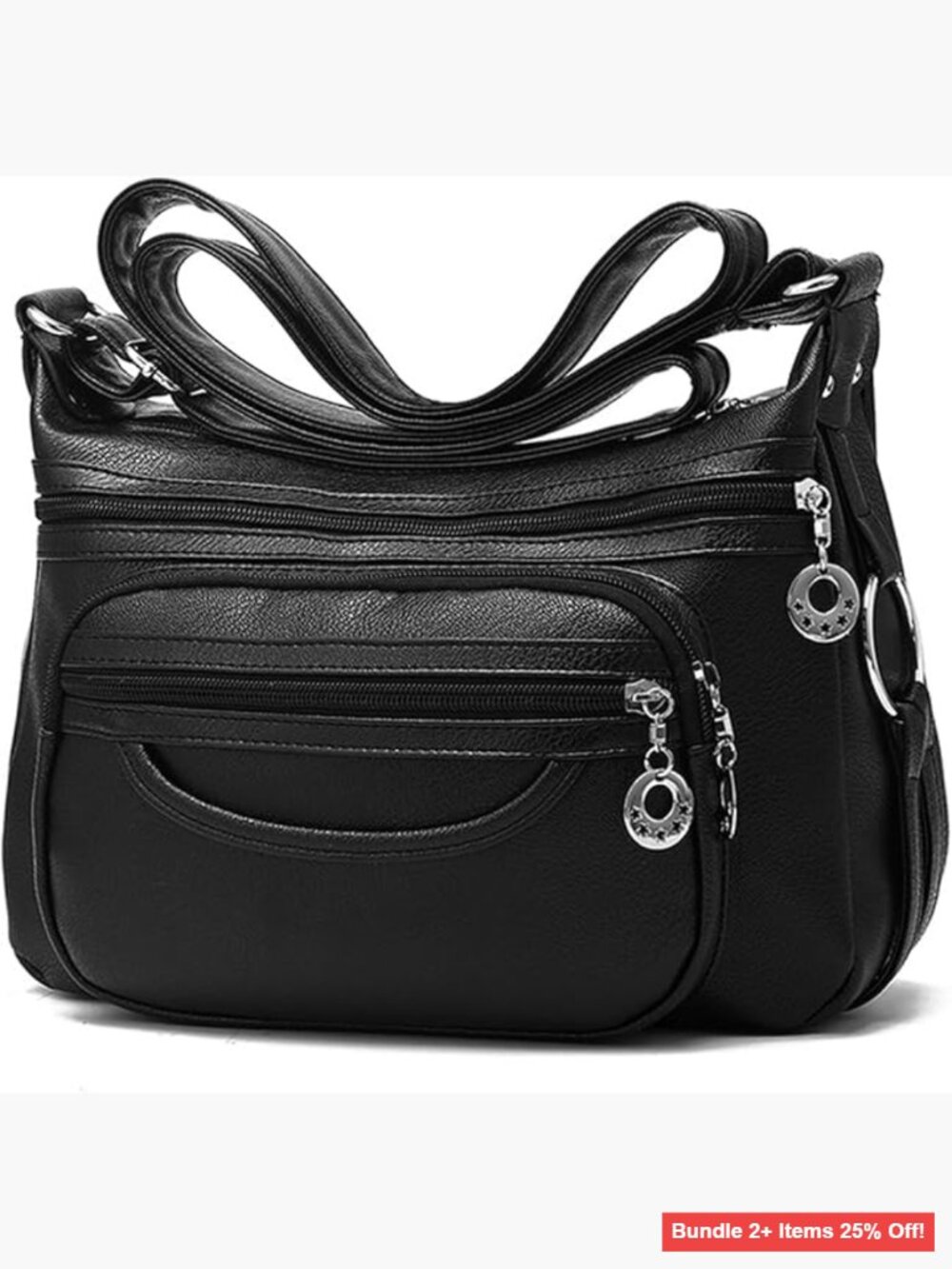 Medium Crossbody Bag with Multiple Pockets, PU Leather, Multi-Way Strap